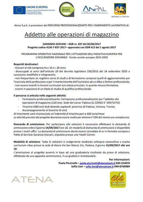 Garanzia Giovani Padova - Addetto alle operazioni di Magazzino